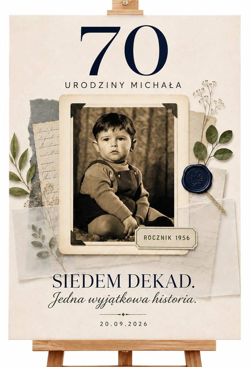 Tablica powitalna na 70 urodziny ze starym zdjęciem z dzieciństwa | Plakat dla Mężczyzny na siedemdziesiątkę 39042