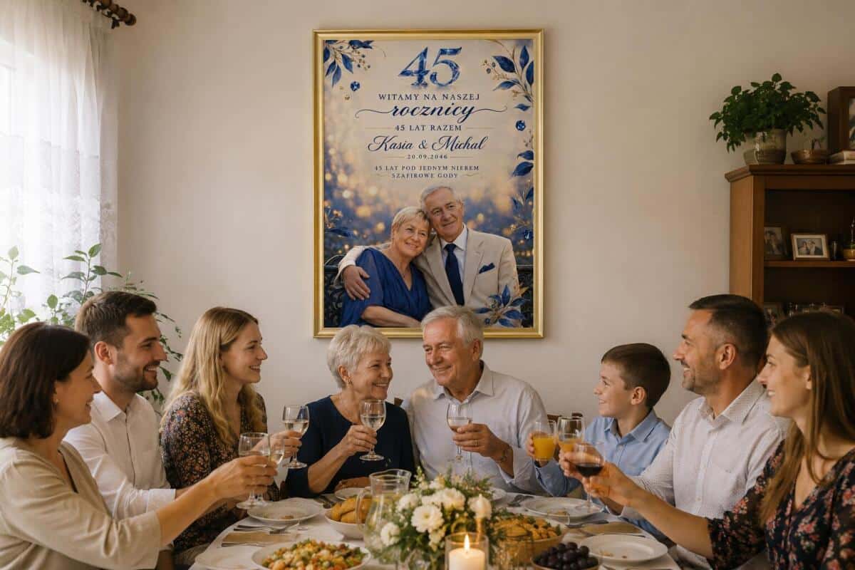 Tablica Powitalna na 45. Rocznicę Ślubu ze Zdjęciem | Szafirowe Gody 39010 - zdjęcie 2