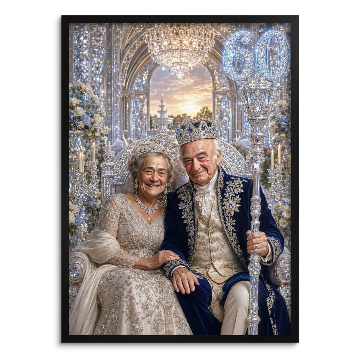 Elegancki Plakat Diamentowe Gody - Król i Królowa | Portret na 60 Lat Ślubu 31422