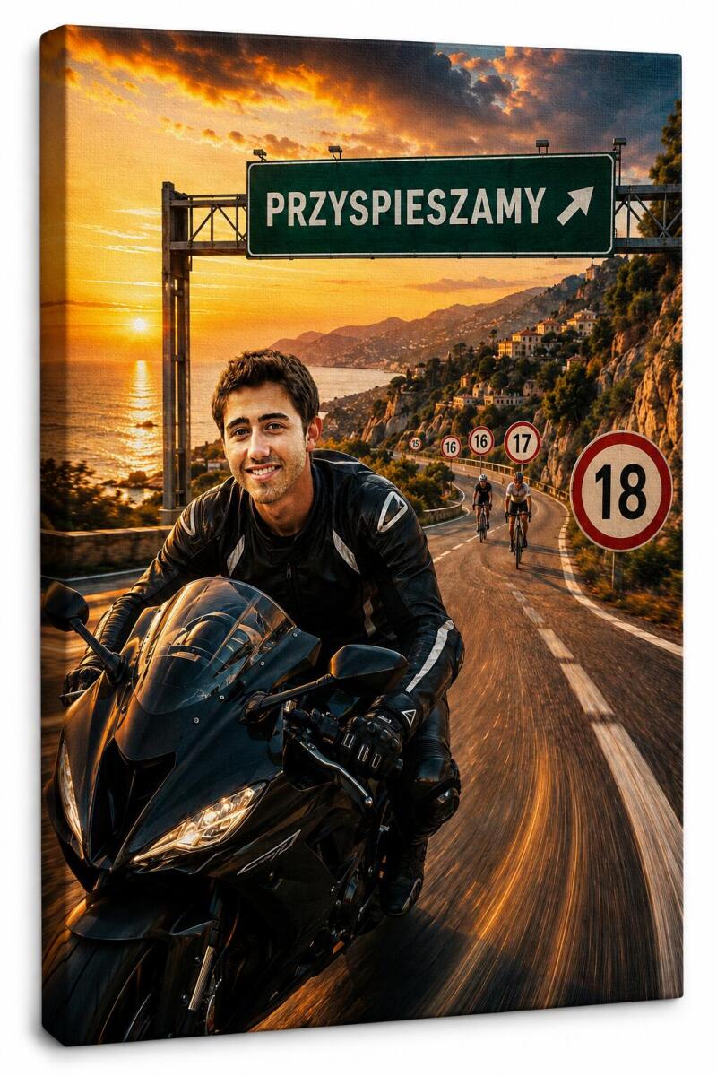 Portret z Twojego zdjęcia na 18 urodziny – Zabawny obraz motocyklisty | Prezent na osiemnastkę 83055