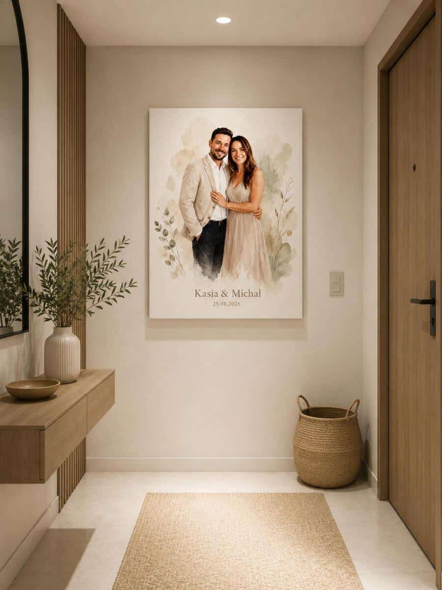 Minimalistyczny Obraz ze zdjęcia- Portret Pary w stylu akwareli | Personalizowany Prezent na ślub 39029 - zdjęcie 3