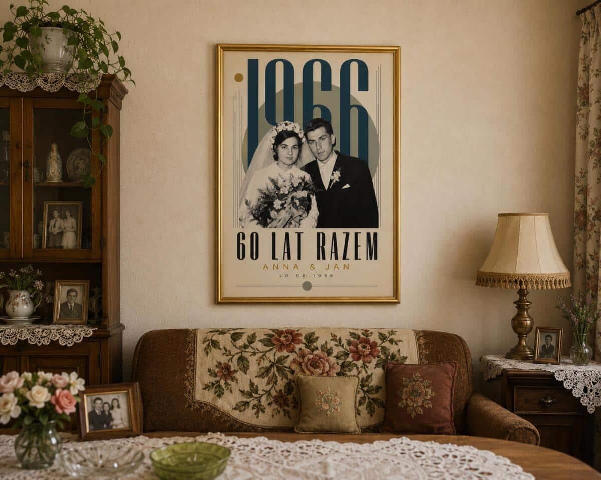 Prezent na 60. Rocznicę Ślubu- Plakat ze zdjęcia Retro | Diamentowe Gody 31916 - zdjęcie 3