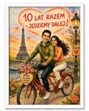 Plakat na 10. Rocznicę Ślubu ze Zdjęcia — Śmieszna Karykatura Pary w Paryżu | Cynowe Gody 83073 - miniaturka 1