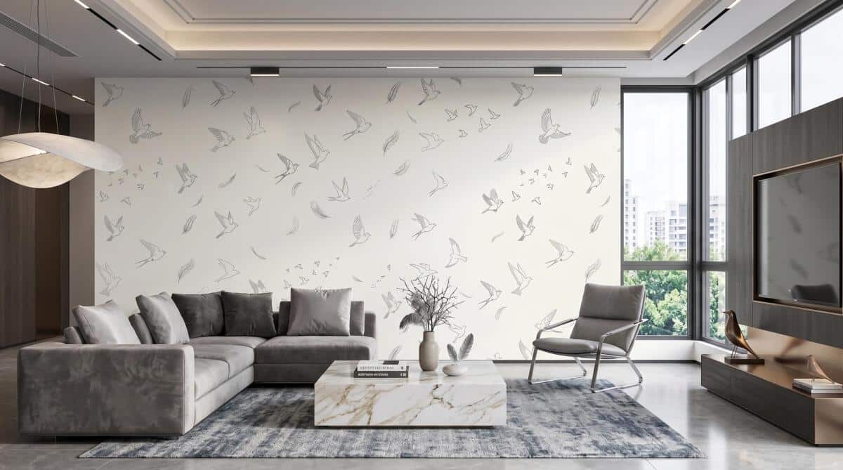 Fototapeta Ptaki w locie i pióra | Minimalistyczna dekoracja beż 31240 - zdjęcie 2