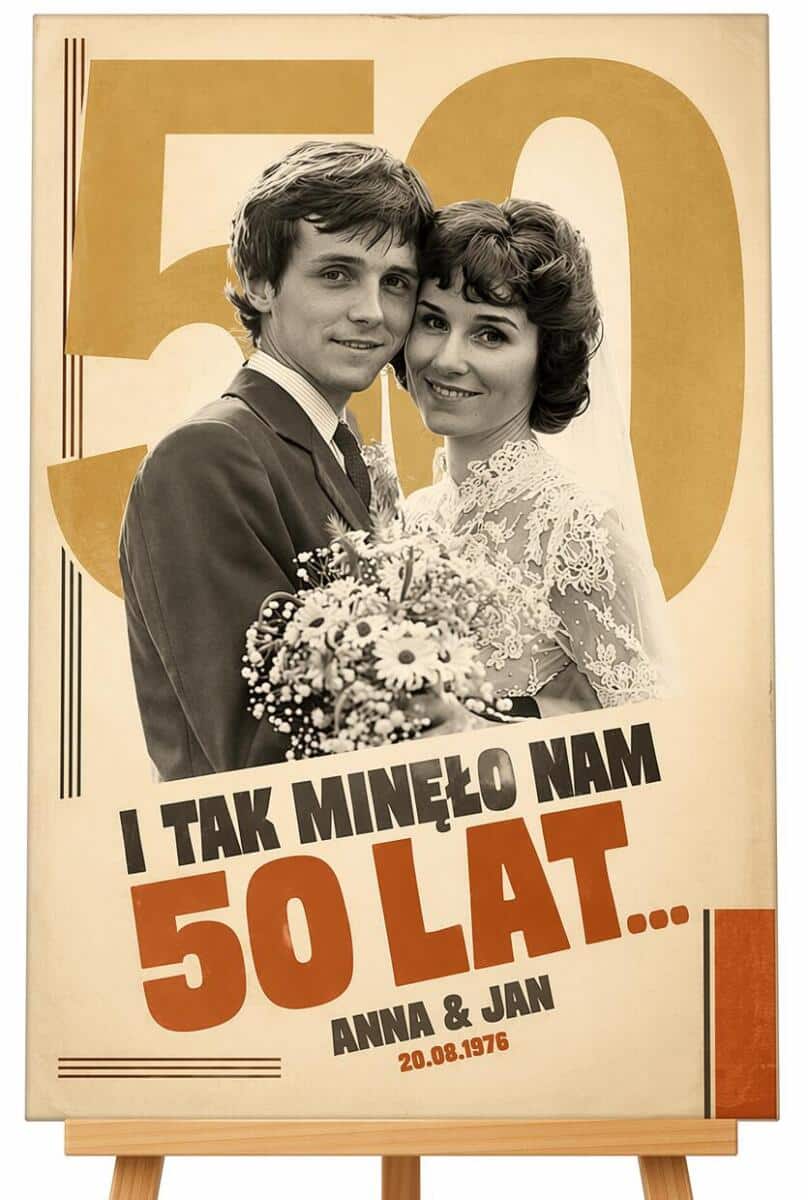 Tablica Powitalna na 50. Rocznicę Ślubu ze Starej Fotografii Ślubnej | Złote Gody w stylu Retro 39014