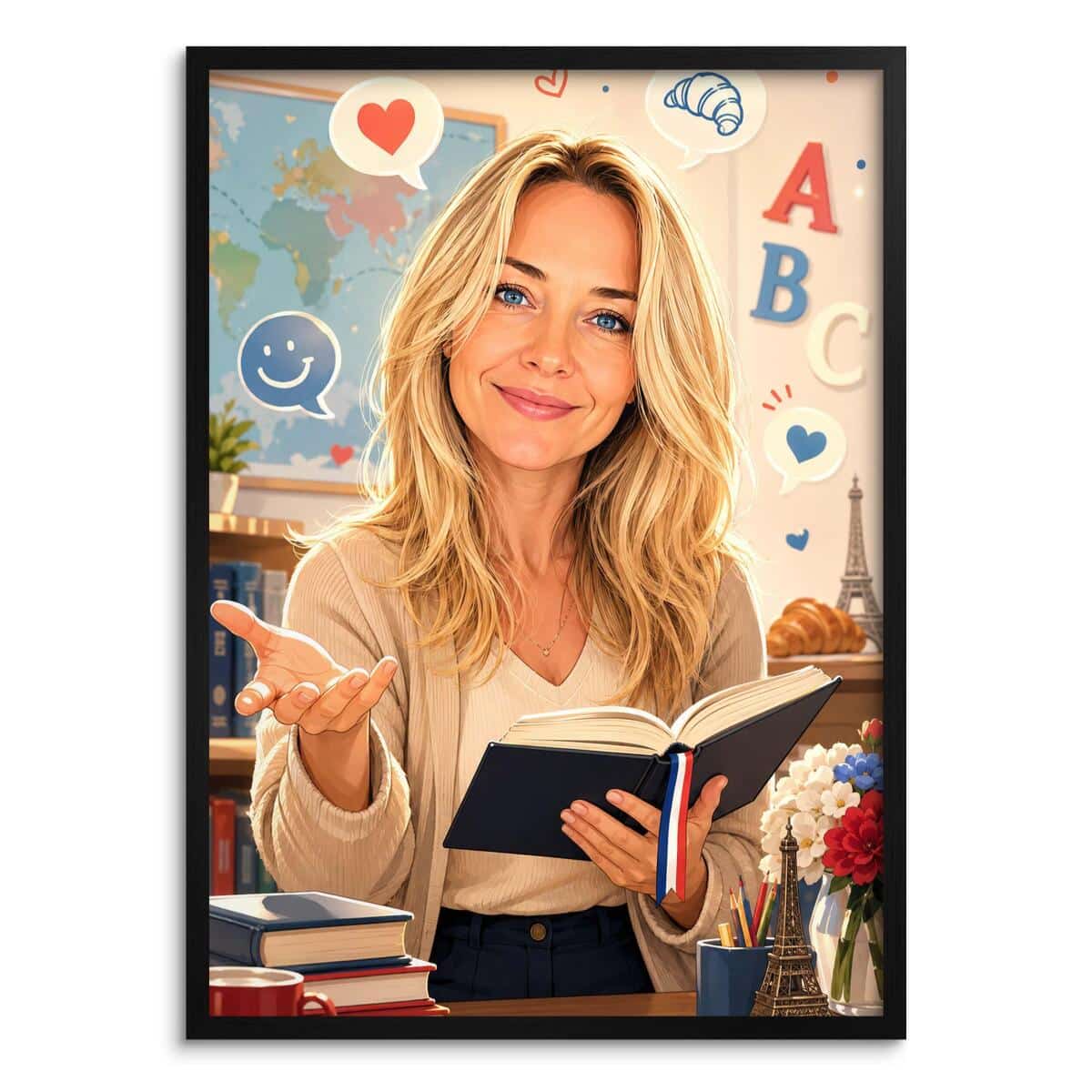 Personalizowany plakat dla nauczyciela języka francuskiego na Dzień Nauczyciela | Portret ze zdjęcia 31472