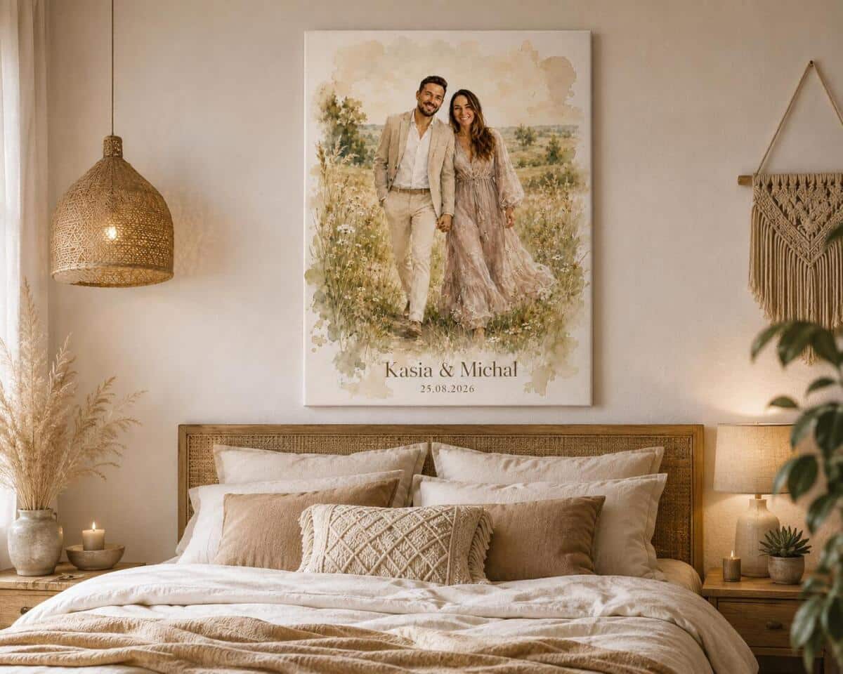 Romantyczny Portret akwarelowy ze Zdjęcia | Prezent na ślub boho dla Młodej Pary 39027 - zdjęcie 2