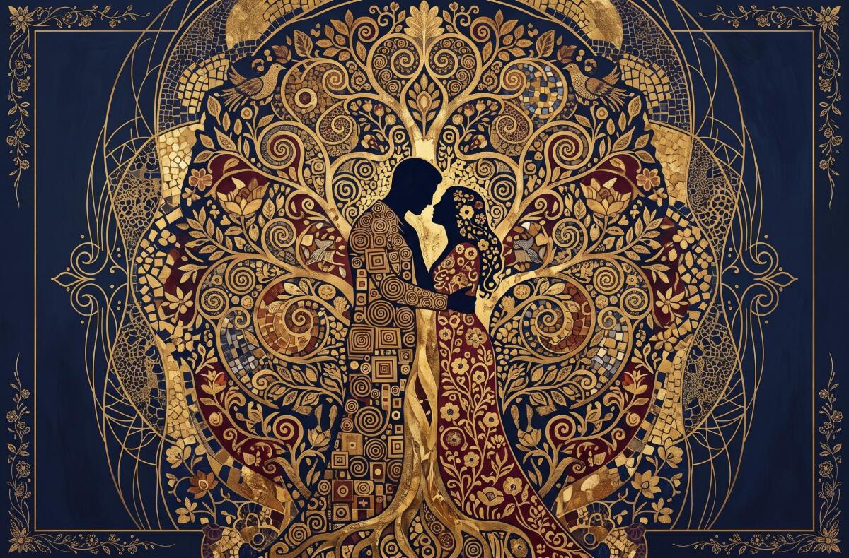 Fototapeta do Sypialni- Romantyczna Para i Złoto | Tapeta Art Deco 31227 - zdjęcie 4