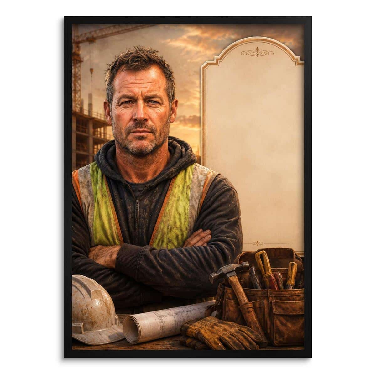 Stylowy Plakat ze Zdjęcia – Portret Budowlańca | Prezent z Własnym Tekstem 31501