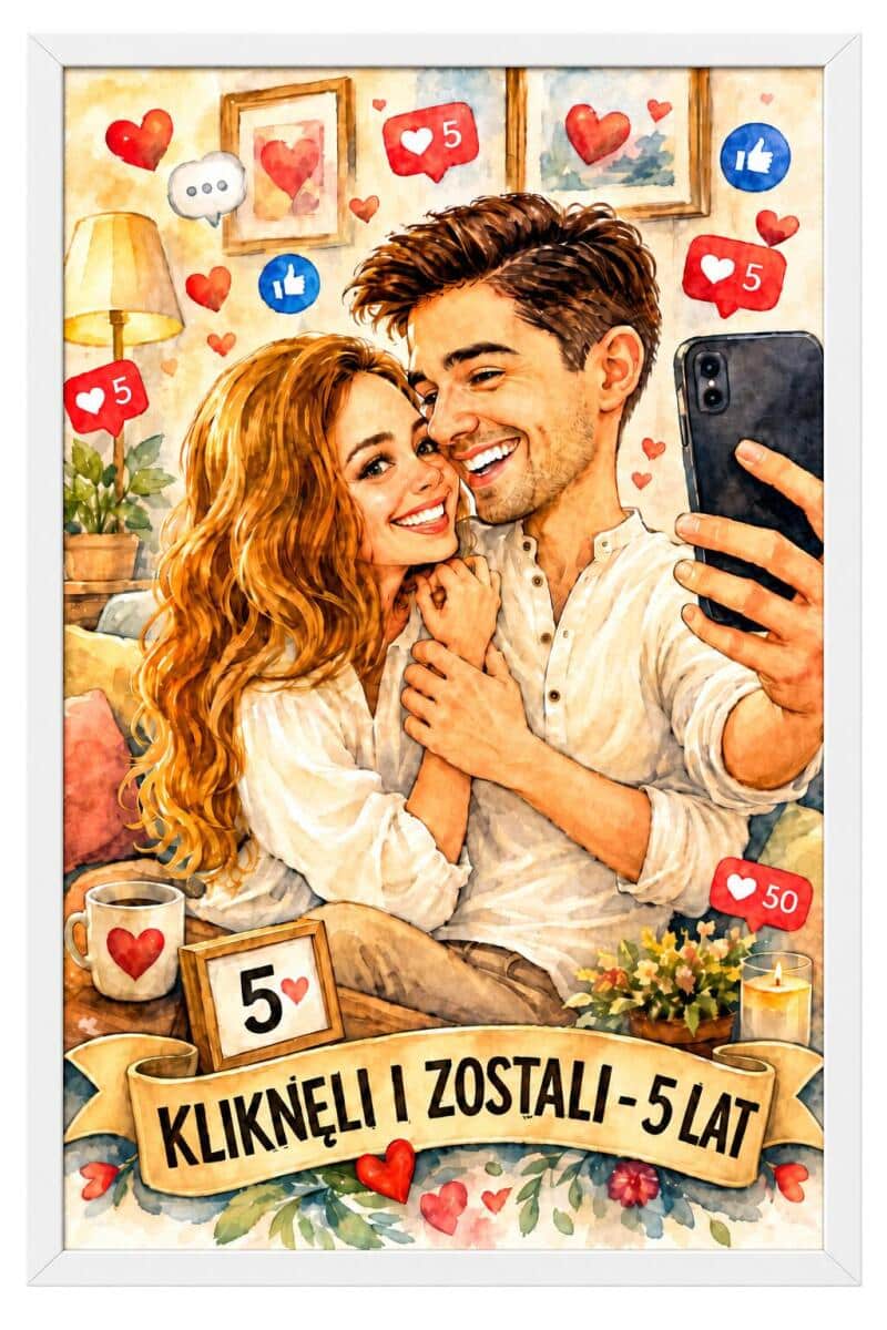 Śmieszny Plakat na 5. Rocznicę Ślubu ze Zdjęcia — Karykatura na drewniane gody 83091 - zdjęcie 2