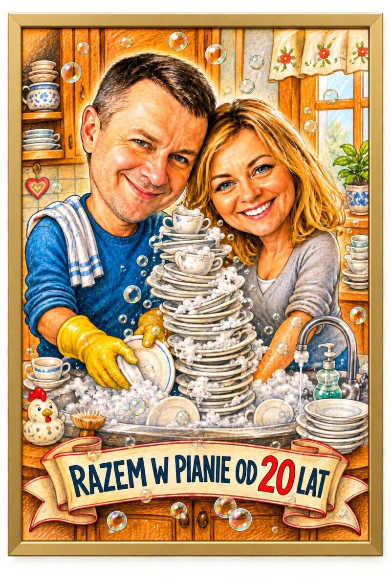 Śmieszny Plakat na 20. Rocznicę Ślubu ze Zdjęcia — Karykatura Pary | Porcelanowe Gody 83087 - zdjęcie 2