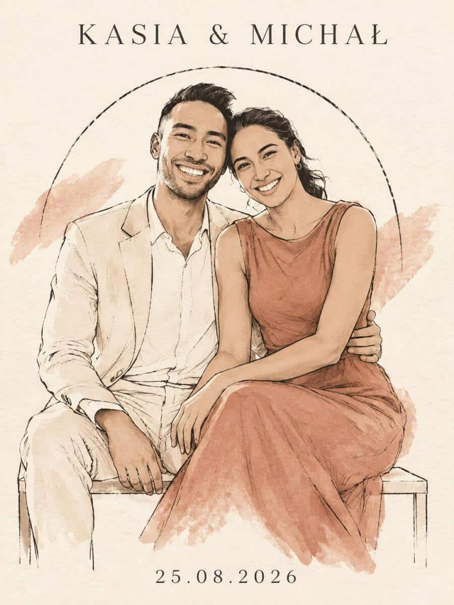 Portret Line Art ze zdjęcia | Personalizowany Prezent na ślub dla Nowożeńców 39030 - zdjęcie 4