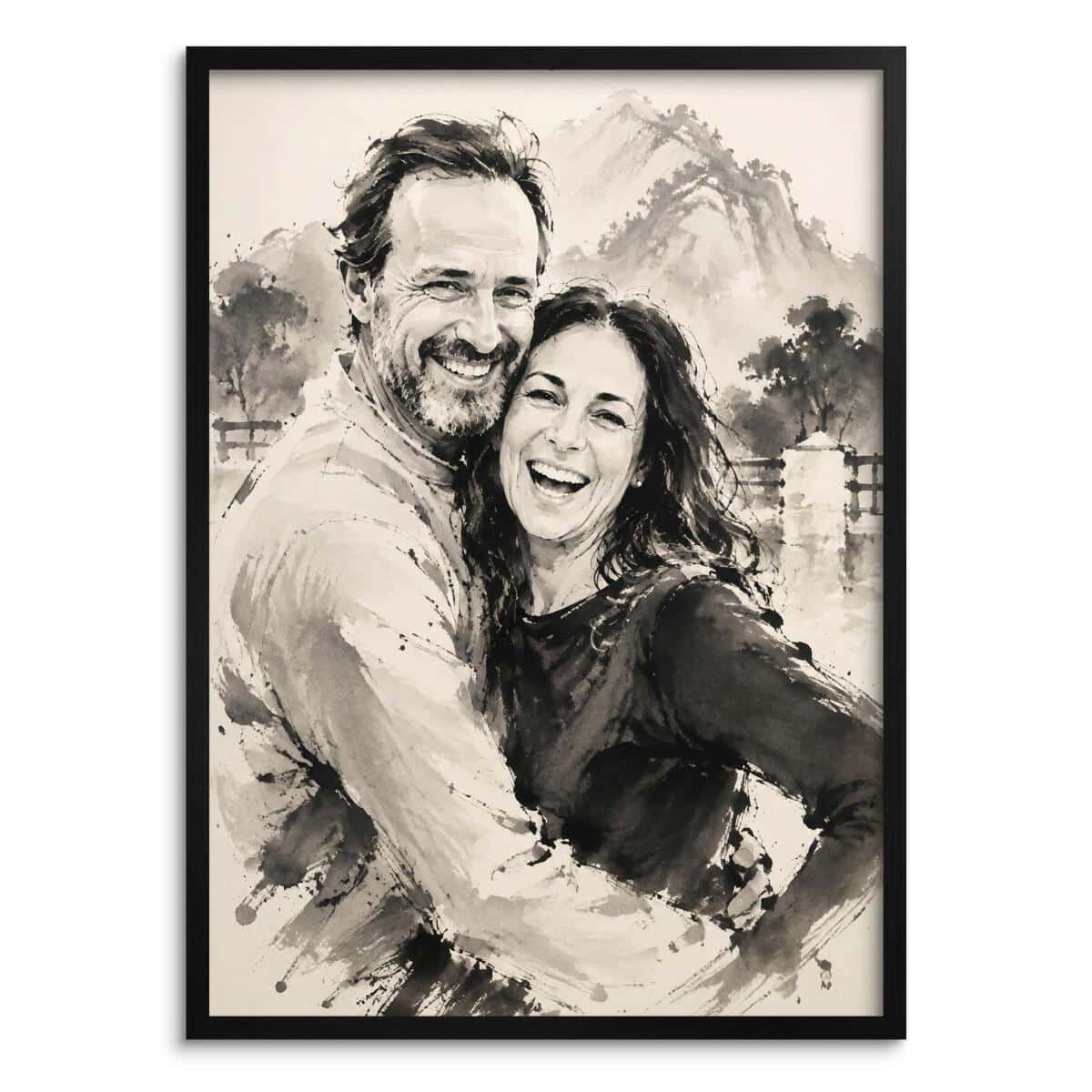 Plakat Personalizowany ze Zdjęcia- Portret Tuszem | Nowoczesny Obraz Para 31392