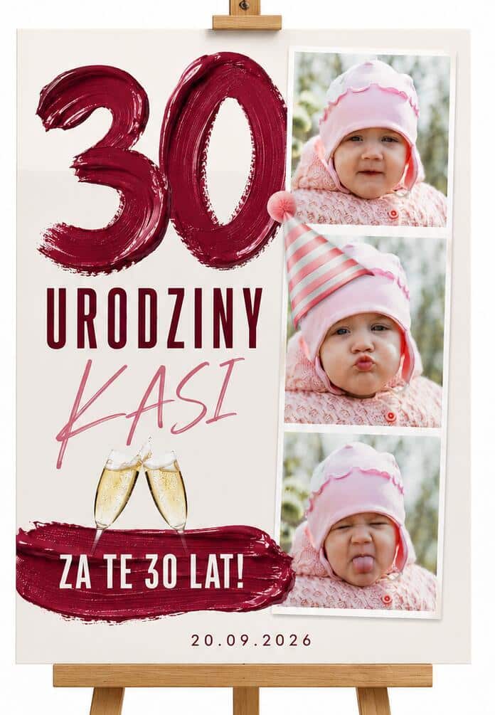 Tablica powitalna na 30 urodziny ze zdjęciem z dzieciństwa | Plakat powitalny dla kobiety 39033