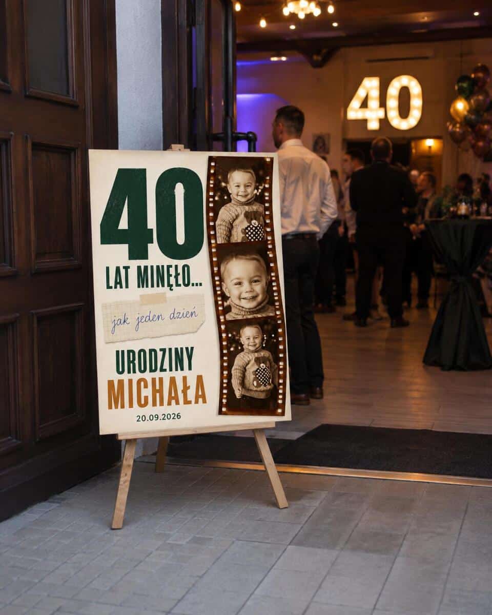 Tablica powitalna na 40 urodziny dla mężczyzny ze starym zdjęciem - Plakat czterdziestka retro 39036 - zdjęcie 2