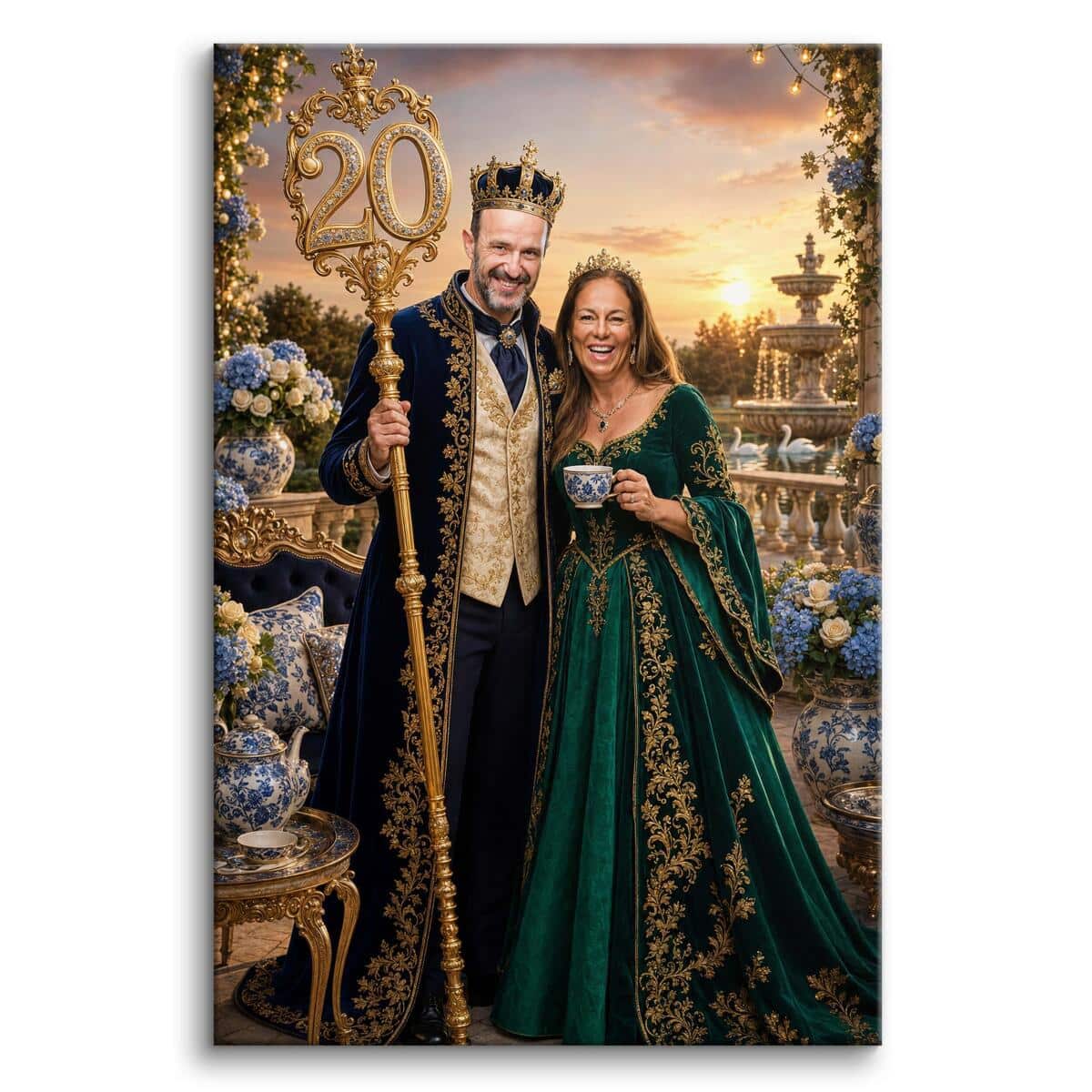 Obraz na Płótnie Królewska 20 Rocznica Ślubu | Portret Para Królewska Porcelanowe Gody 31428 - zdjęcie 2