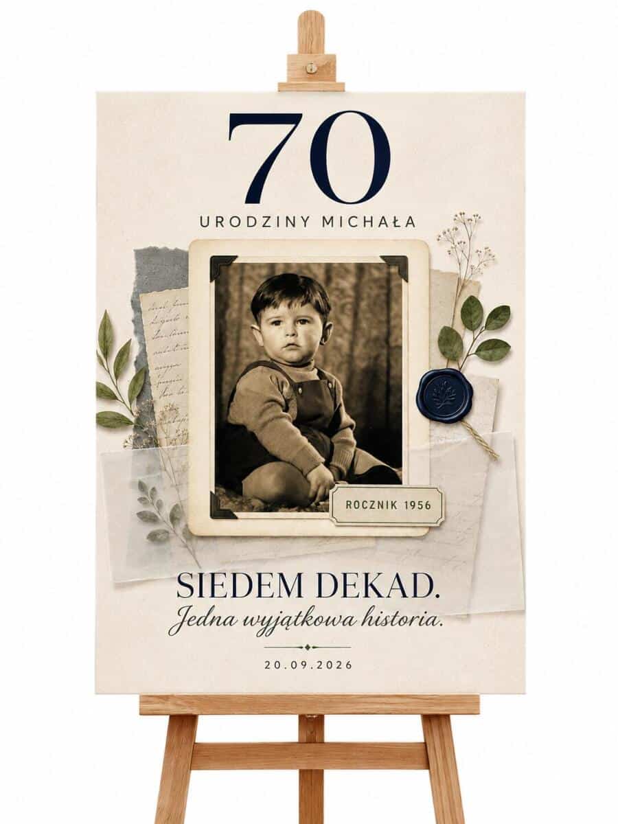 Tablica powitalna na 70 urodziny ze starym zdjęciem z dzieciństwa | Plakat dla Mężczyzny na siedemdziesiątkę 39042 - zdjęcie 4