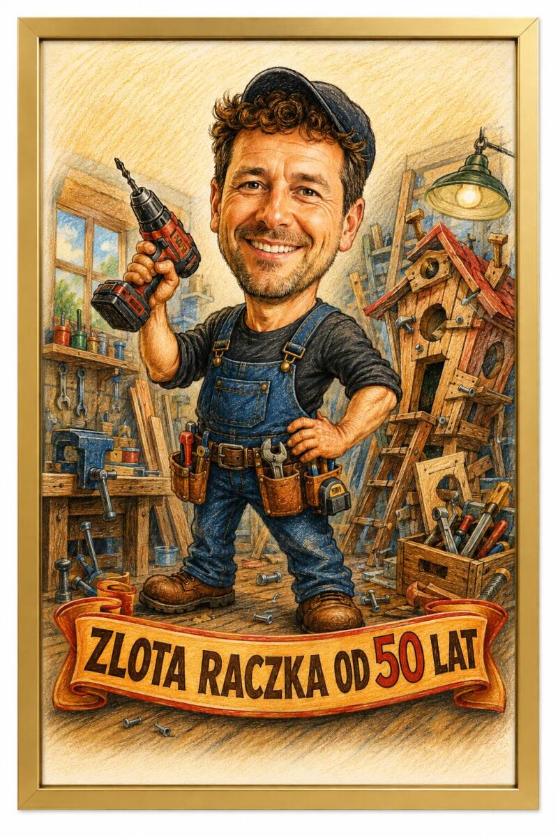 Śmieszny Plakat na 50. Urodziny ze Zdjęcia — Karykatura Majsterkowicza | Prezent na Pięćdziesiątkę 83085 - zdjęcie 4