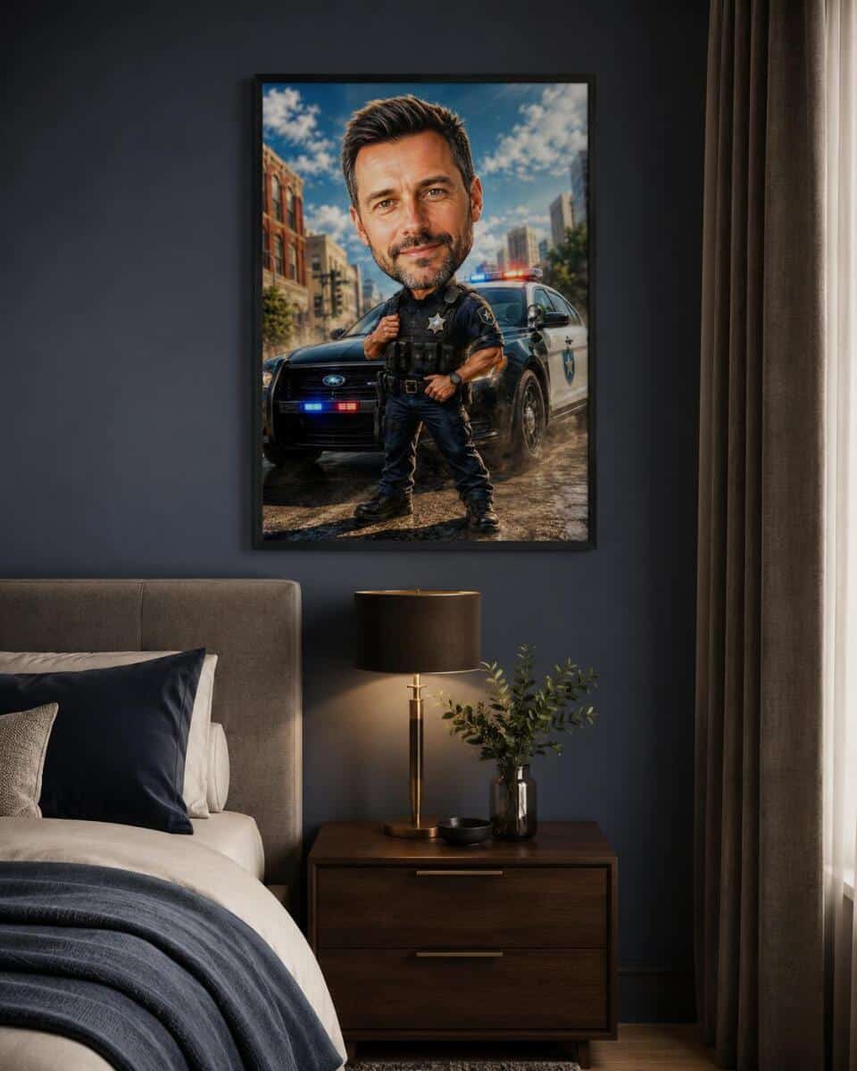 Humorystyczny Plakat ze Zdjęcia – Karykatura Policjanta | Prezent na Urodziny lub Imieniny 31507 - zdjęcie 4
