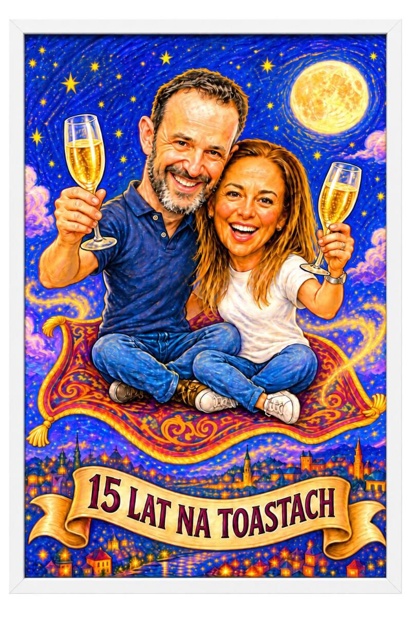 Śmieszny Plakat na 15. Rocznicę Ślubu ze Zdjęcia — Bajkowa Karykatura Pary „15 lat | Kryształowe Gody 83088 - zdjęcie 4