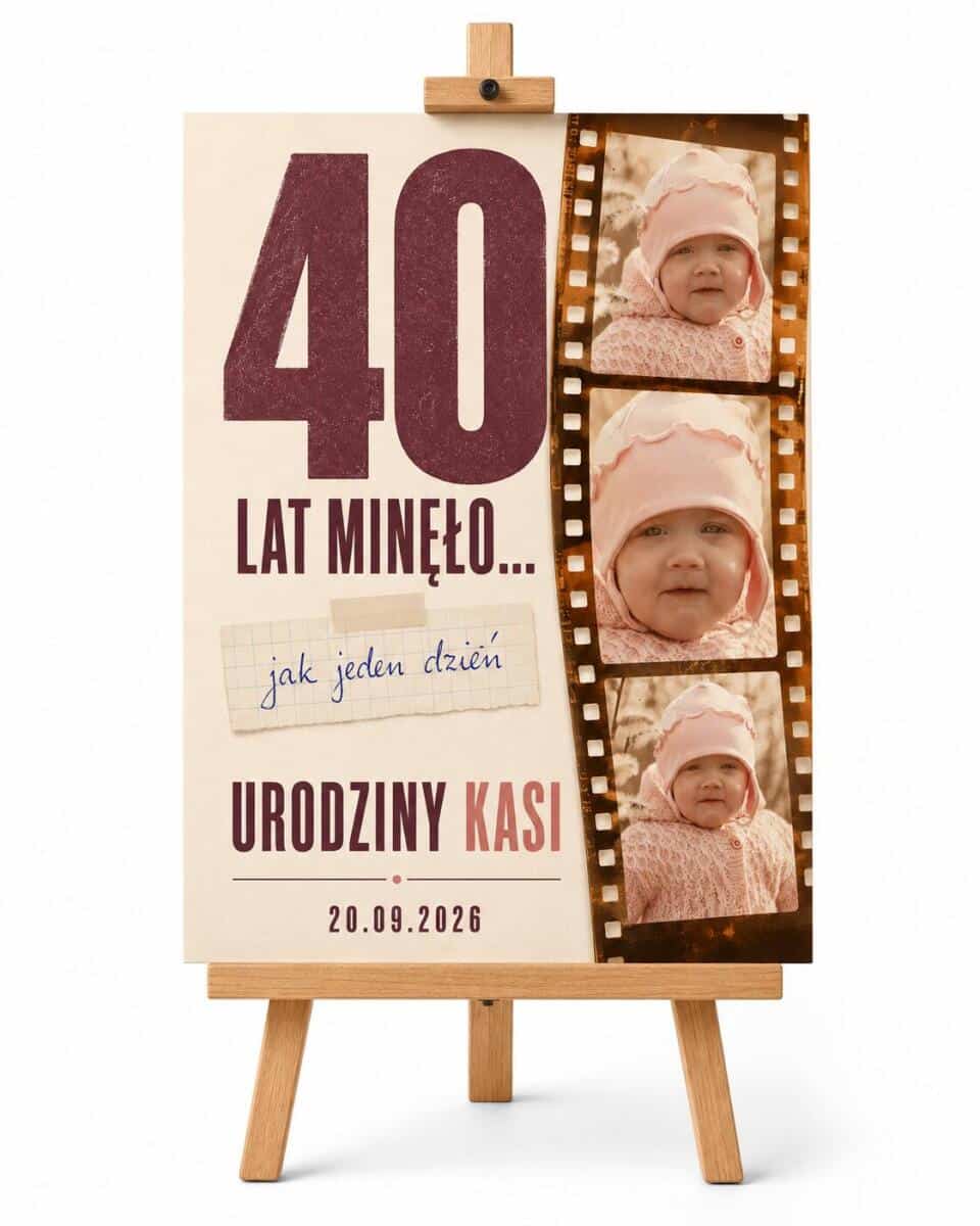 Tablica powitalna na 40 urodziny ze zdjęciem z dzieciństwa, imieniem i datą 39035 - zdjęcie 3