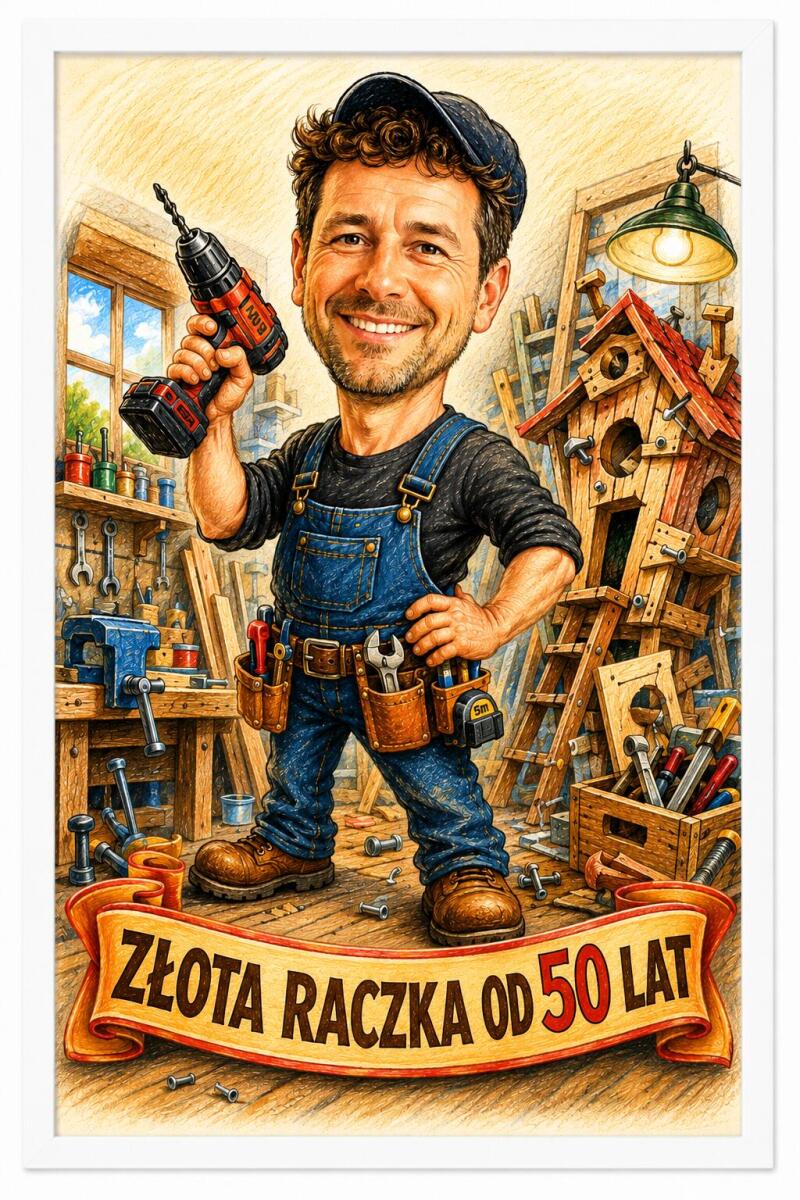 Śmieszny Plakat na 50. Urodziny ze Zdjęcia — Karykatura Majsterkowicza | Prezent na Pięćdziesiątkę 83085 - zdjęcie 5