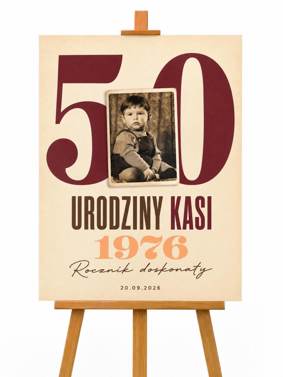 Tablica powitalna na 50 urodziny- zdjęciem z dzieciństwa, imię, data | Plakat Powitalny dla kobiety 39037 - zdjęcie 4
