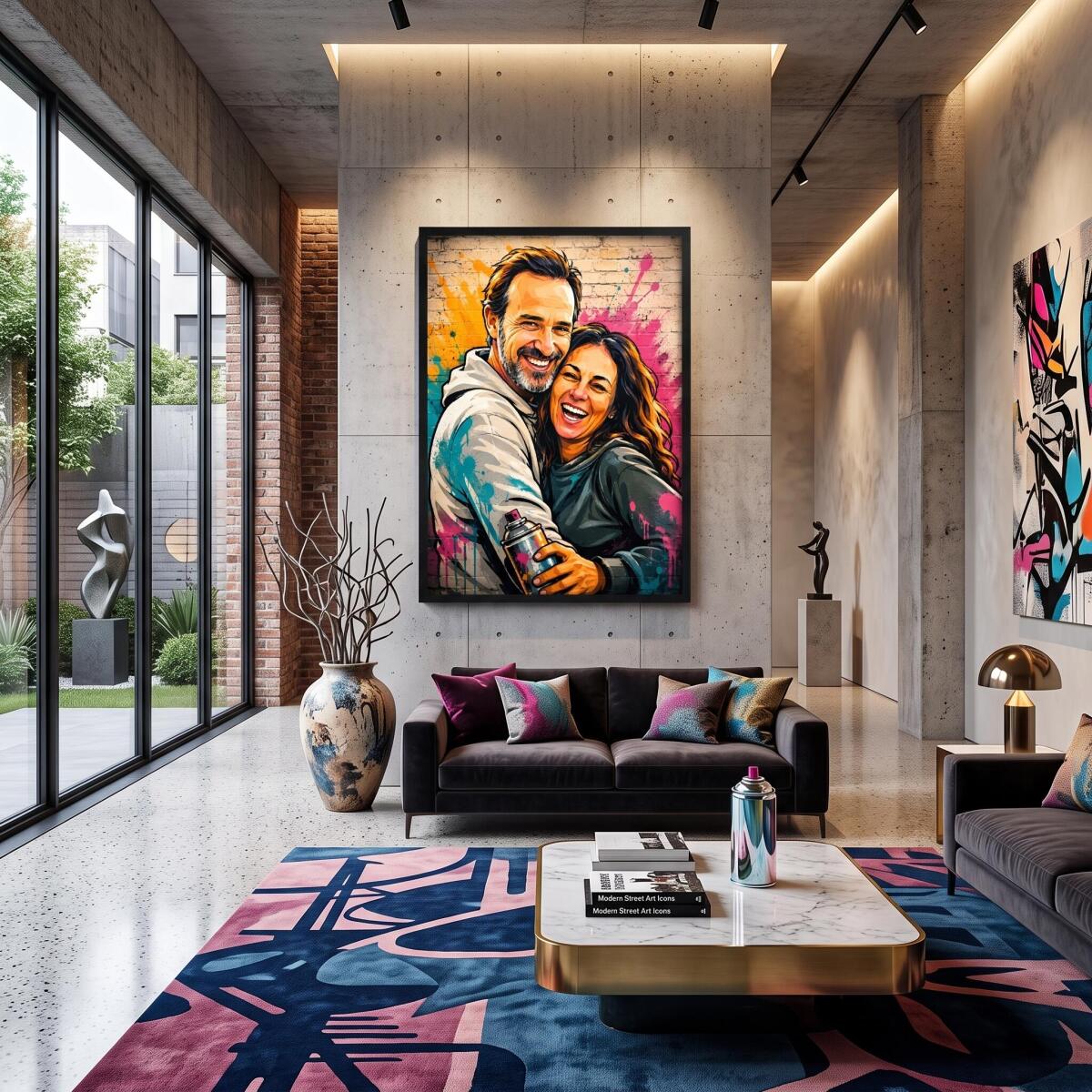 Portret ze Zdjęcia w Stylu Graffiti- Cegła i Spray | Nowoczesny Plakat Loft 31382 - zdjęcie 4