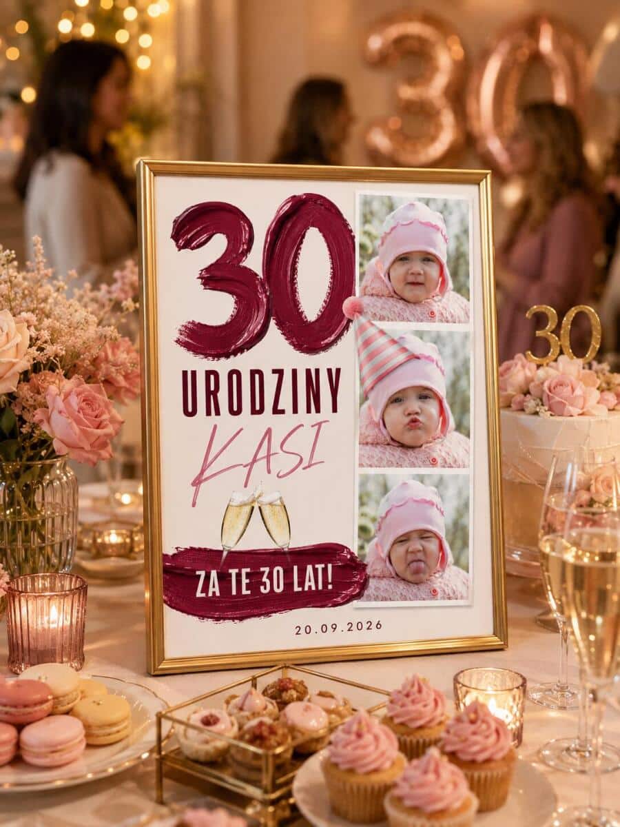 Tablica powitalna na 30 urodziny ze zdjęciem z dzieciństwa | Plakat powitalny dla kobiety 39033 - zdjęcie 3
