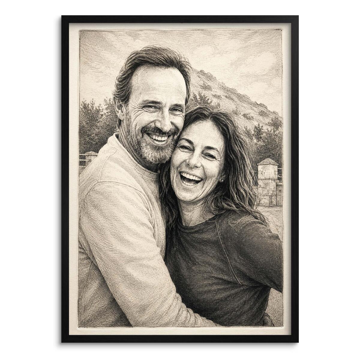 Personalizowany Plakat ze Zdjęcia- Portret Akwaforta | Prezent na Rocznicę 31393