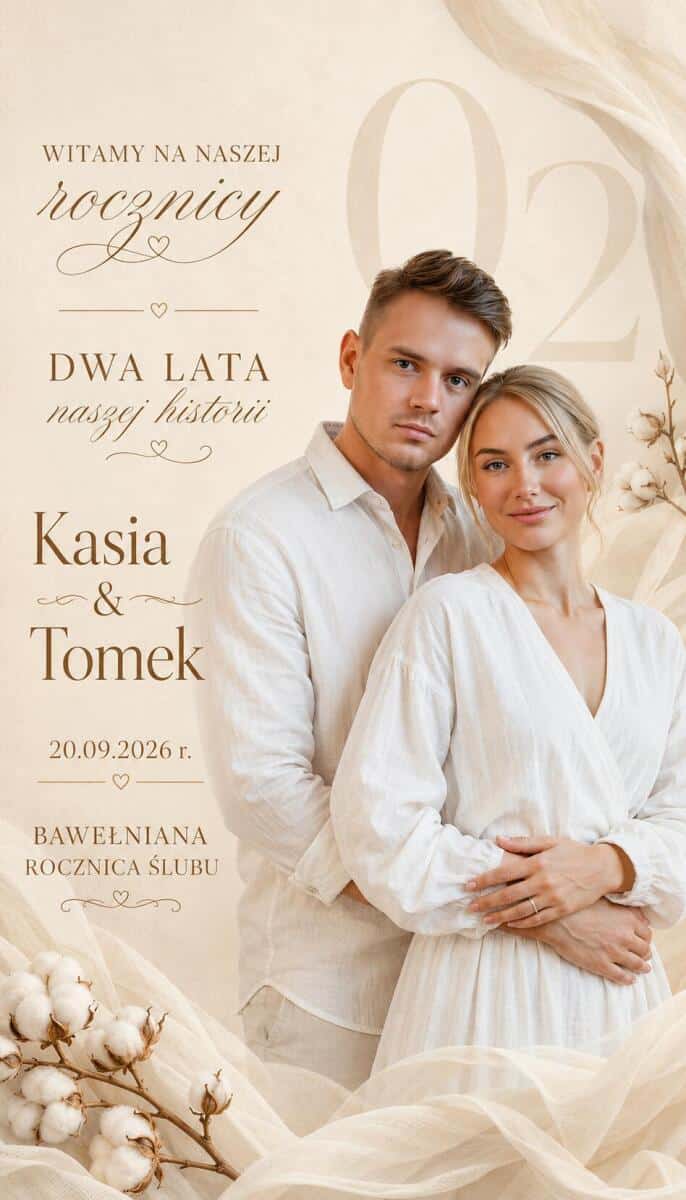 Tablica Powitalna Bawełniane Gody | Plakat Powitalny ze zdjęcia- 2 Rocznica Ślubu 39001 - zdjęcie 4
