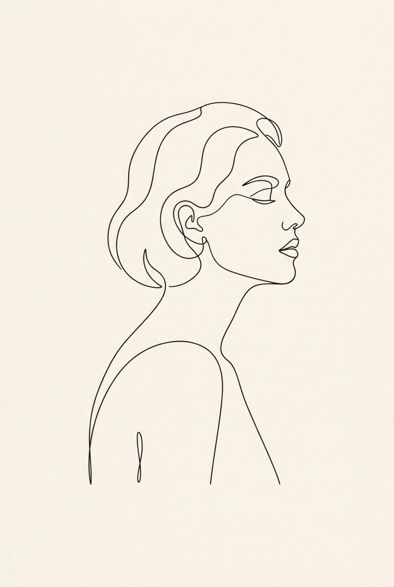Fototapeta Line Art Kobiecy Profil | Beżowa Dekoracja Ścienna Twarz 31238 - zdjęcie 4