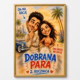 Plakat na 2. Rocznicę Ślubu ze Zdjęcia — Śmieszna Karykatura Pary | Bawełniane Gody 83072 - miniaturka 3