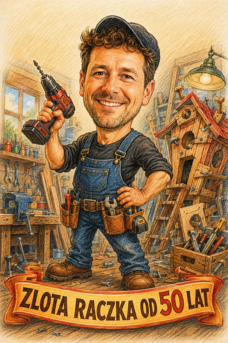 Śmieszny Plakat na 50. Urodziny ze Zdjęcia — Karykatura Majsterkowicza | Prezent na Pięćdziesiątkę 83085 - zdjęcie 3