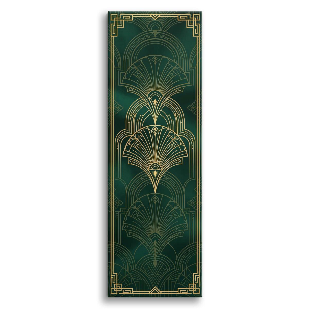 Nowoczesny Obraz Złoty Wachlarz- Butelkowa Zieleń | Panel Art Deco 31264