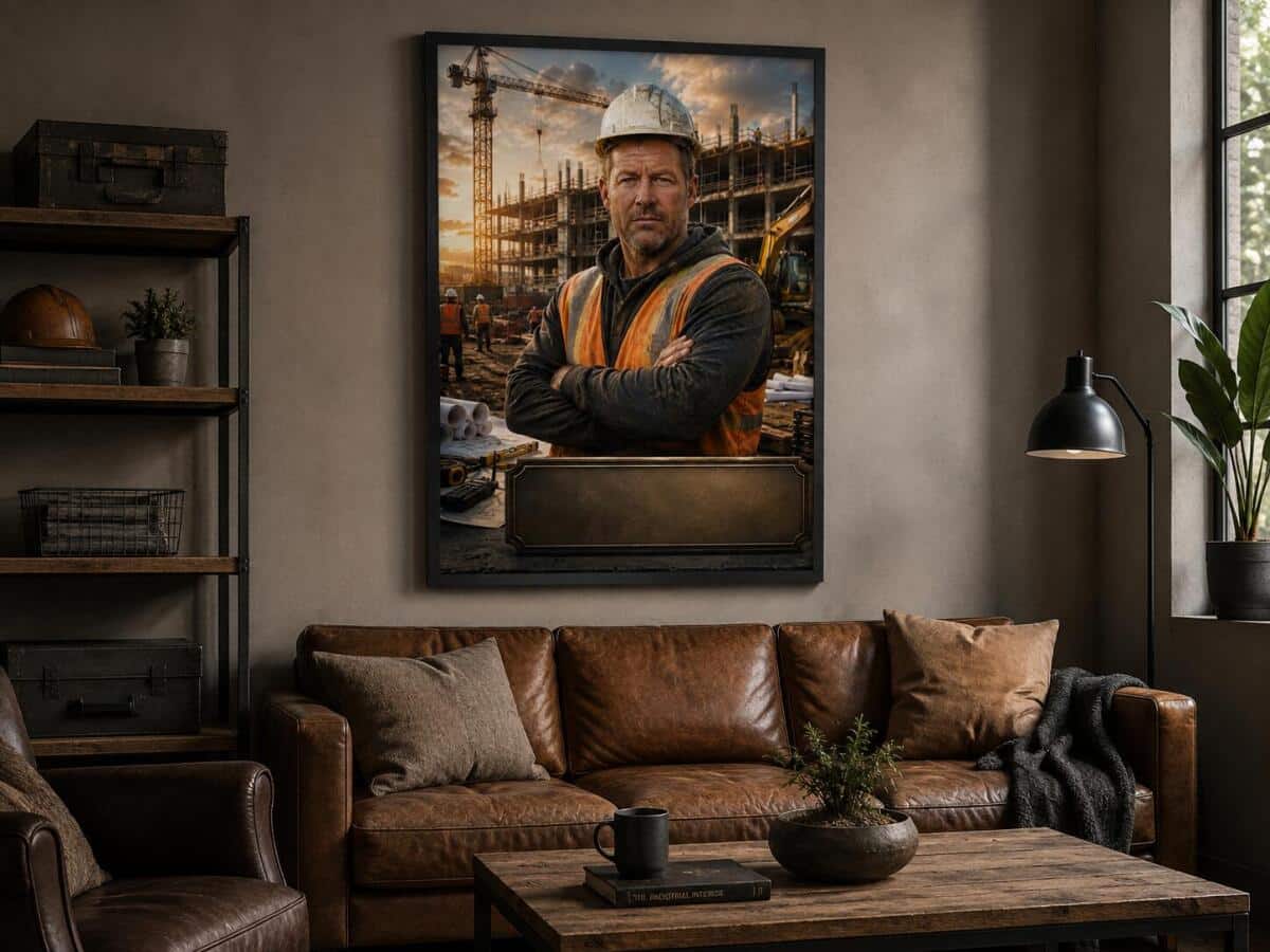 Profesjonalny Plakat ze Zdjęcia – Portret Budowlańca | Portret z Własnym Tekstem 31500 - zdjęcie 3
