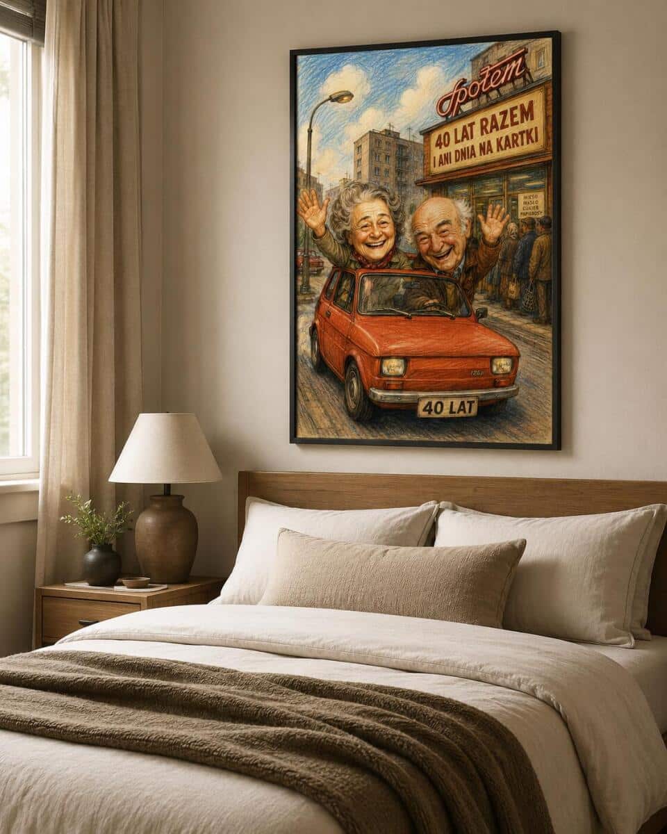 Śmieszny Plakat na 40. Rocznicę Ślubu ze Zdjęcia — Karykatura Pary w Stylu PRL | Rubinowe Gody 83089 - zdjęcie 4