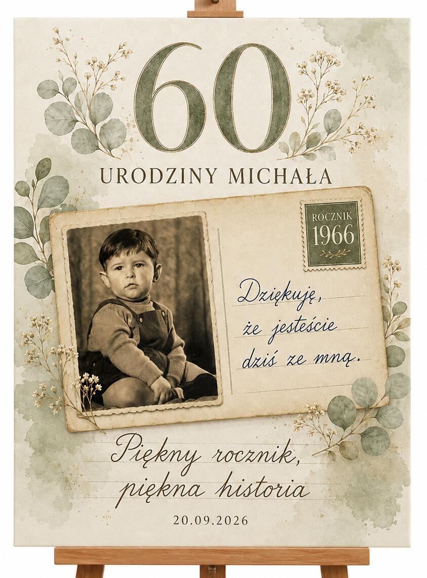 Tablica powitalna na 60 urodziny | Plakat ze starego zdjęcia na sześćdziesiątkę dla mężczyzny 39040