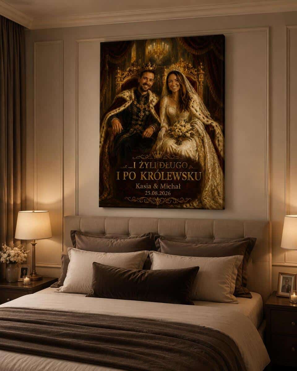 Portret królewski Młodej Pary Obraz ze zdjęcia na płótnie | Personalizowany prezent na ślub 39025 - zdjęcie 3