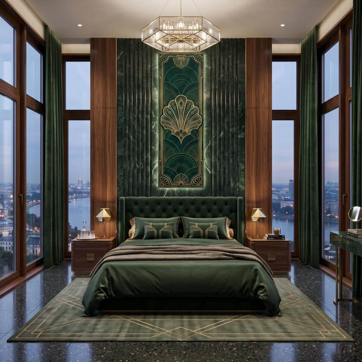 Modern Classic Obraz- Złote Art Deco na Zieleni | Prezent do Domu 31263 - zdjęcie 4