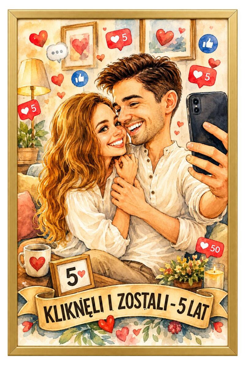 Śmieszny Plakat na 5. Rocznicę Ślubu ze Zdjęcia — Karykatura na drewniane gody 83091 - zdjęcie 3