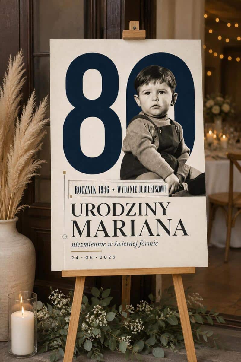 Tablica powitalna na 80 urodziny ze zdjęciem z dzieciństwa- Dekoracja na 80 urodziny 39044 - zdjęcie 3