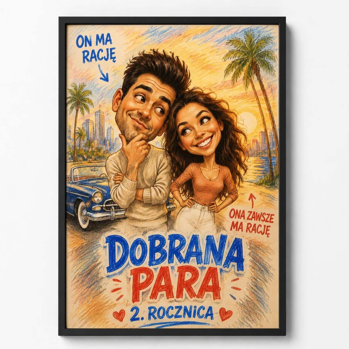 Plakat na 2. Rocznicę Ślubu ze Zdjęcia — Śmieszna Karykatura Pary | Bawełniane Gody 83072 - zdjęcie 7
