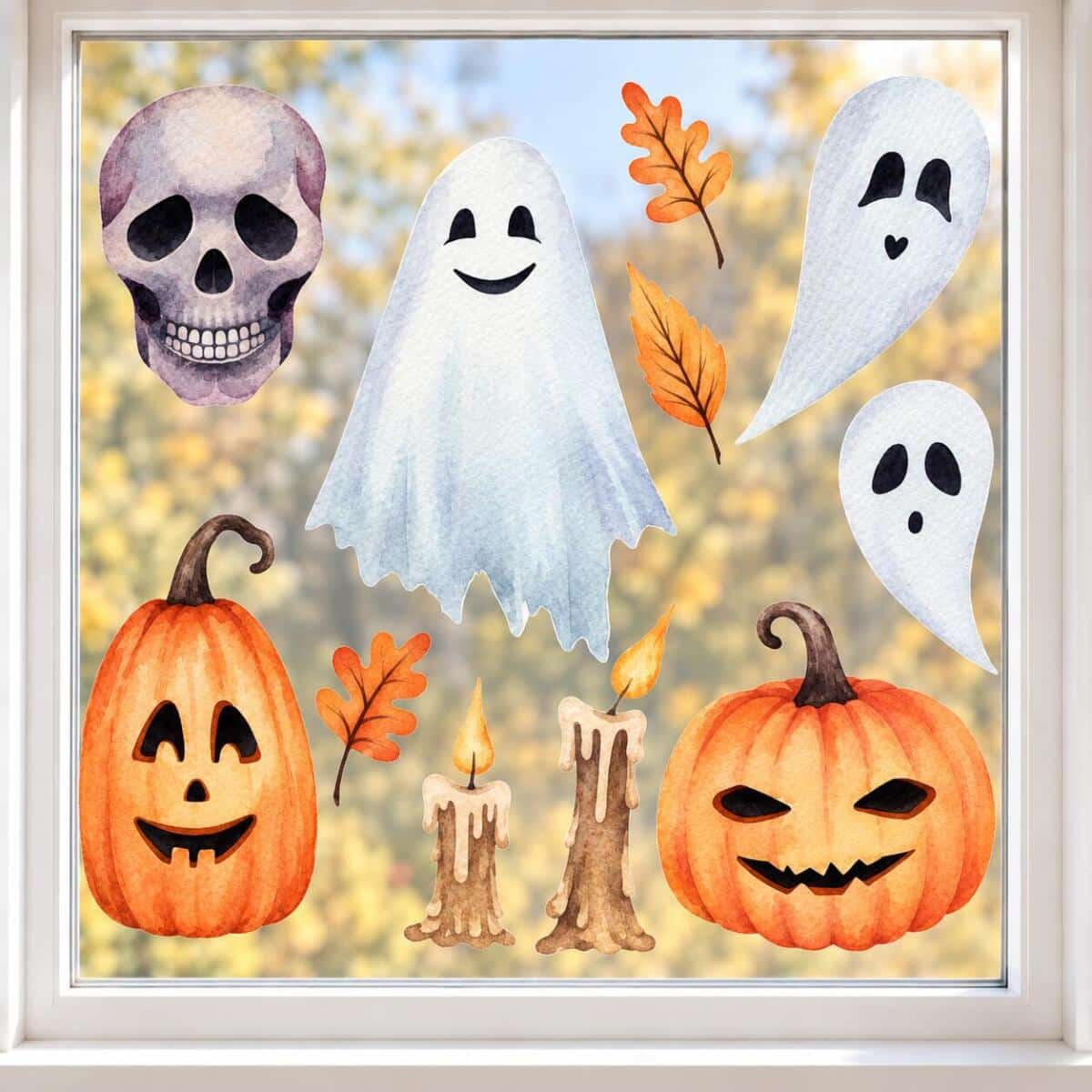 Naklejka na szybę dekoracje na Halloween dynie duchy 68006