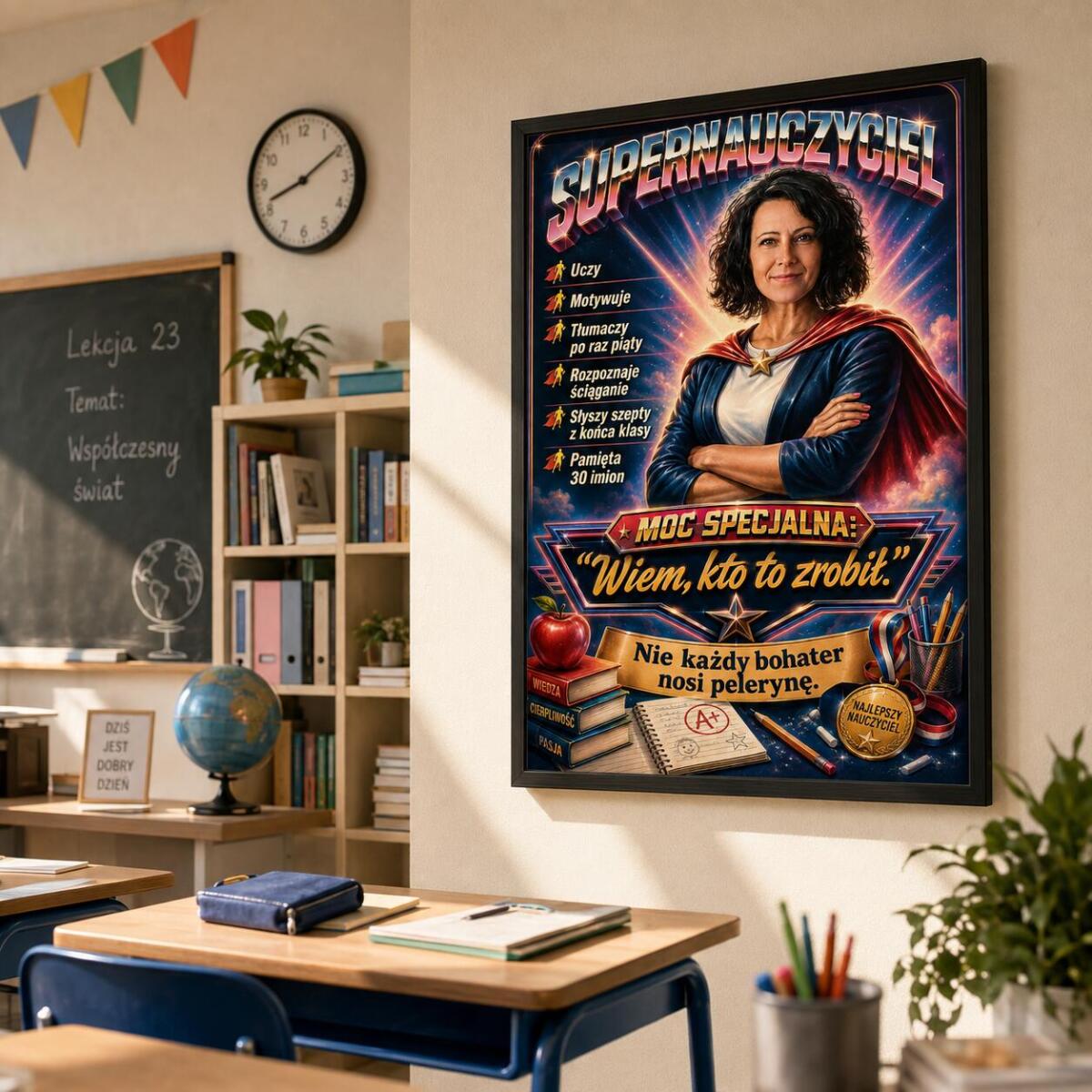 Upominek Prezent dla Nauczycielki z okazji Dnia Nauczyciela – Plakat ze Zdjęcia Super bohaterka | Wyjątkowa Pamiątka od Uczniów 82473 - zdjęcie 3