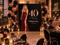 Ścianka do zdjęć na 40 urodziny kobiety 150x200 cm – czarna z różowym złotem Glamour 39058 - miniaturka 2