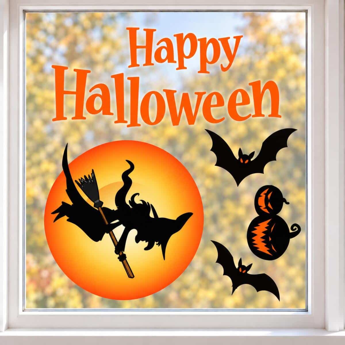 Naklejka na szybę Halloween dynie, czarownica 68004