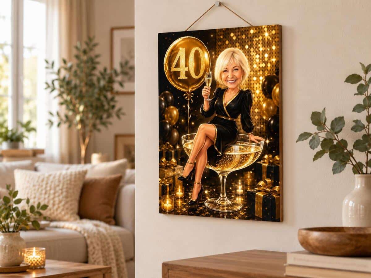 Ozdobna Tabliczka  portret z Twojego zdjęcia – Karykatura glamour na 40 urodziny 82536 - zdjęcie 3