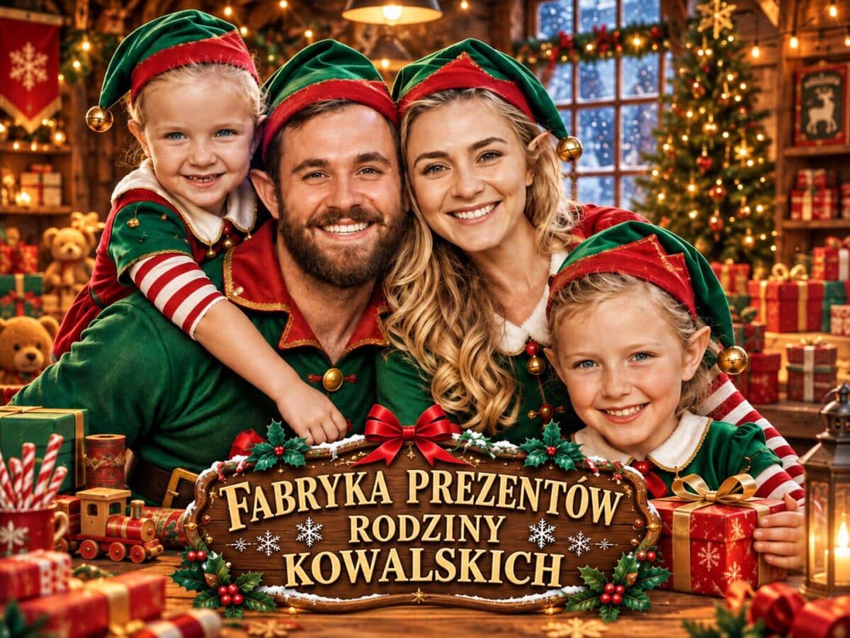 Prezent na Mikołajki dla Rodziny – Świąteczny Portret ze Zdjęcia Rodzina Elfów | Obraz na płótnie 82545 - zdjęcie 3