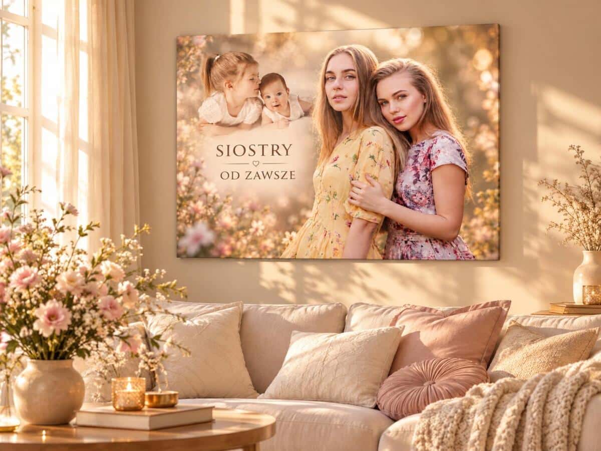Prezent dla Siostry na Święta – Portret ze Zdjęć  Kiedyś i Dziś | Obraz na płótnie 82571 - zdjęcie 3